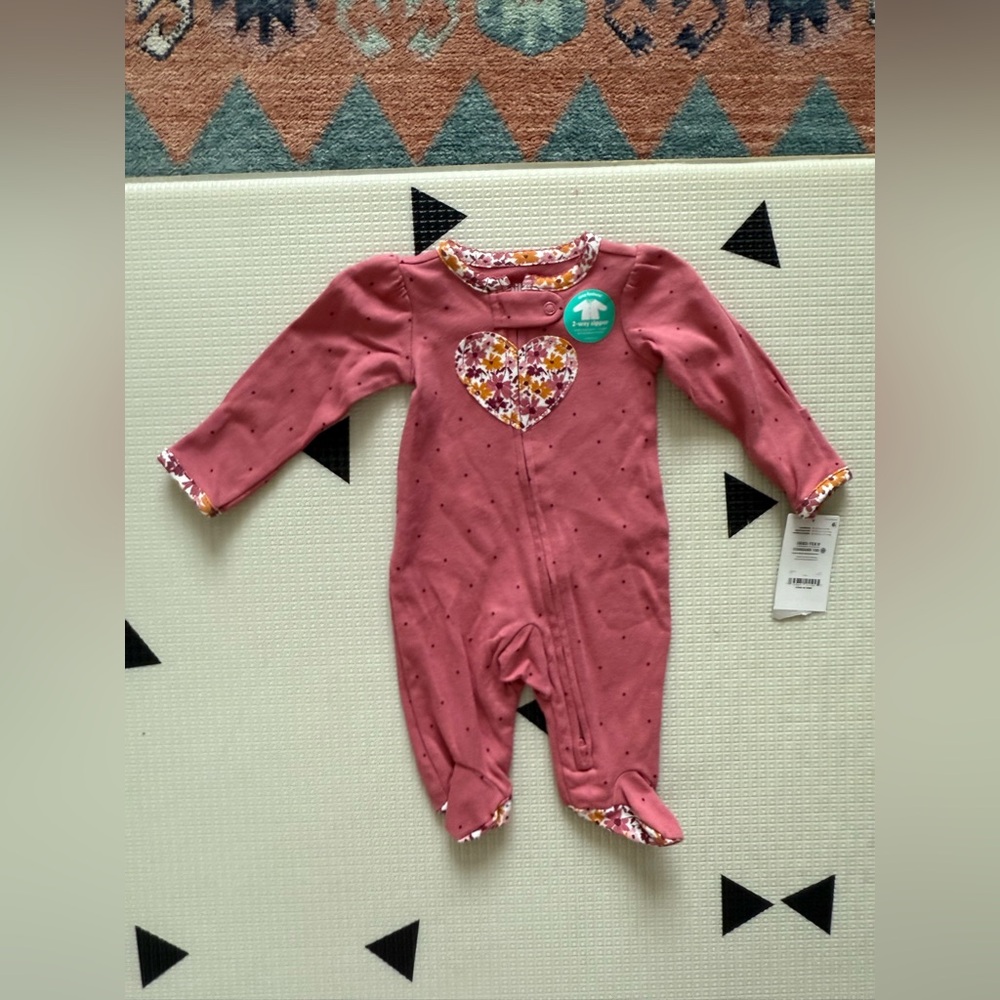 Child of Mine CARTERS|Boho Baby girl mauve pink Floral Heart Footies,NWT-newborn - Picture 7 of 7